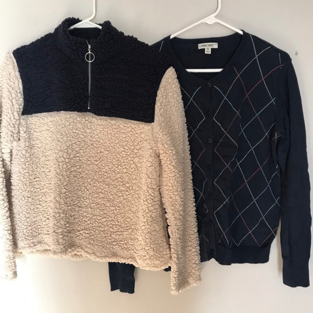 Ladies Argyle Cardigan XXL & Cozy Crop Sherpa XL